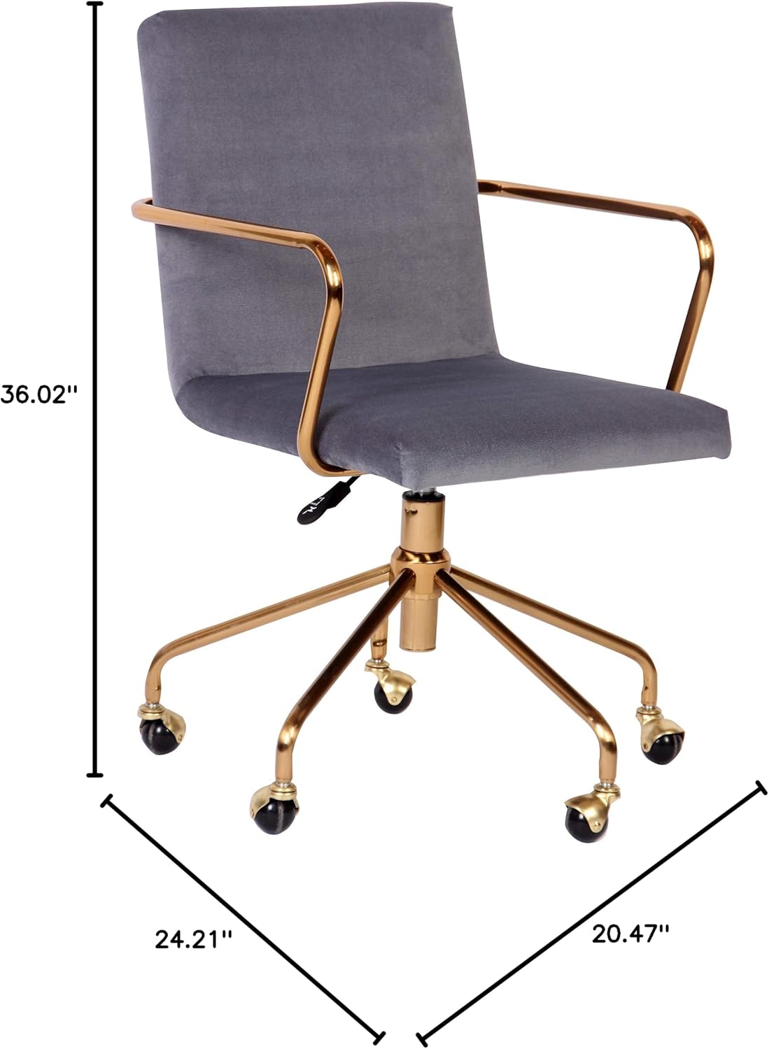 X Rocker ACEssentials Logan Rolling Swivel Desk Chair, Gold-Plated 5 Star Base, Adjustable Seat, 0237301, 20.47" x 24.21" x 36.02", Gray and Gold