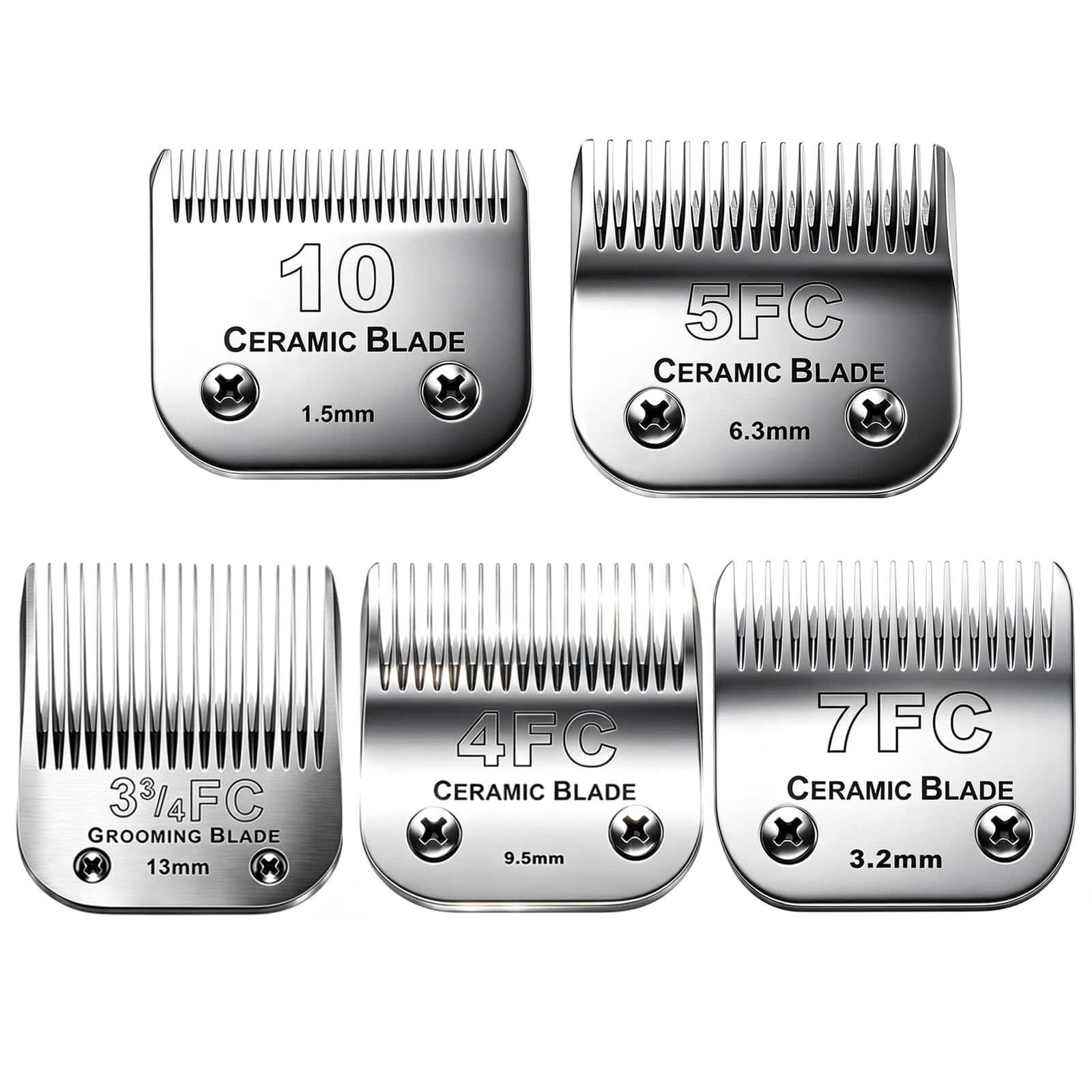 5PACK Dog Grooming Clipper Replacement Blades Compatible with Andis Pet Clipper/Oster A5/Wahl KM Series Dog Clipper with Ceramic Blade & Stainless Steel Blade (#10+5FC+7FC+3FC+4FC)