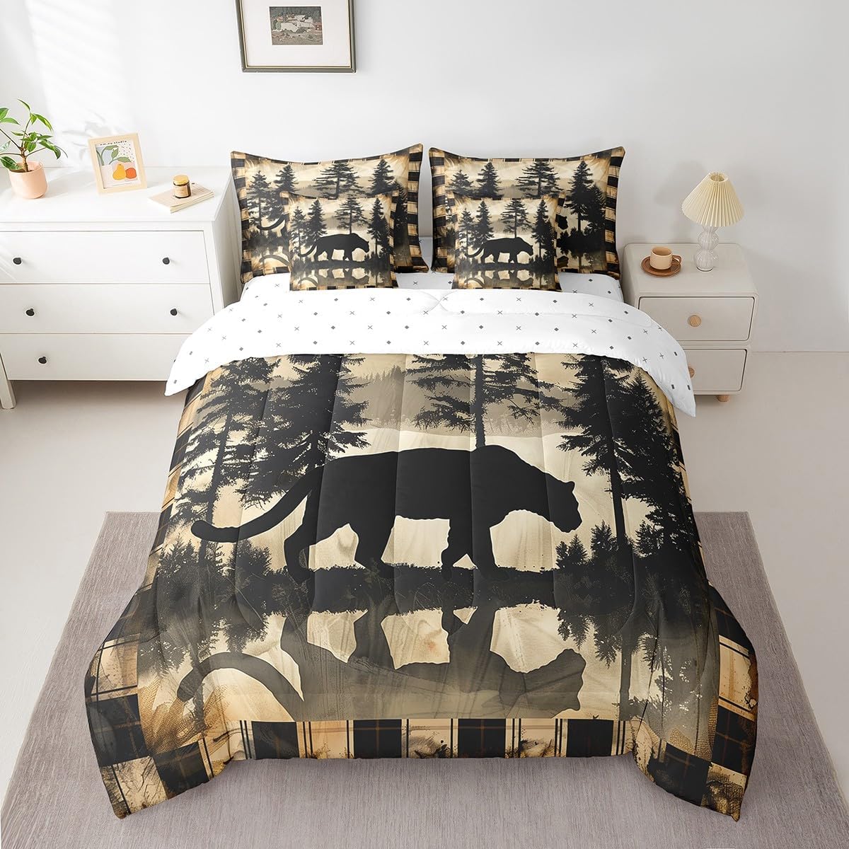 Erosebridal Leopard Twin Bedding Set 7 Pieces, 1 Woodland Cheetah Comforter,1 Woodland Animal Fitted Sheet, 1 Rustic Farmhouse Flat Sheet, 2 Pillow Cases, 2 African Safari Animal Throw Pillow Covers