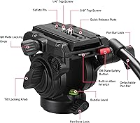 Vista 2 de Avella Cabezal fluido de trípode de video con placa de liberación rápida, ligero y resistente, compatible con Manfrotto, carga máxima de 13.2 lb/6