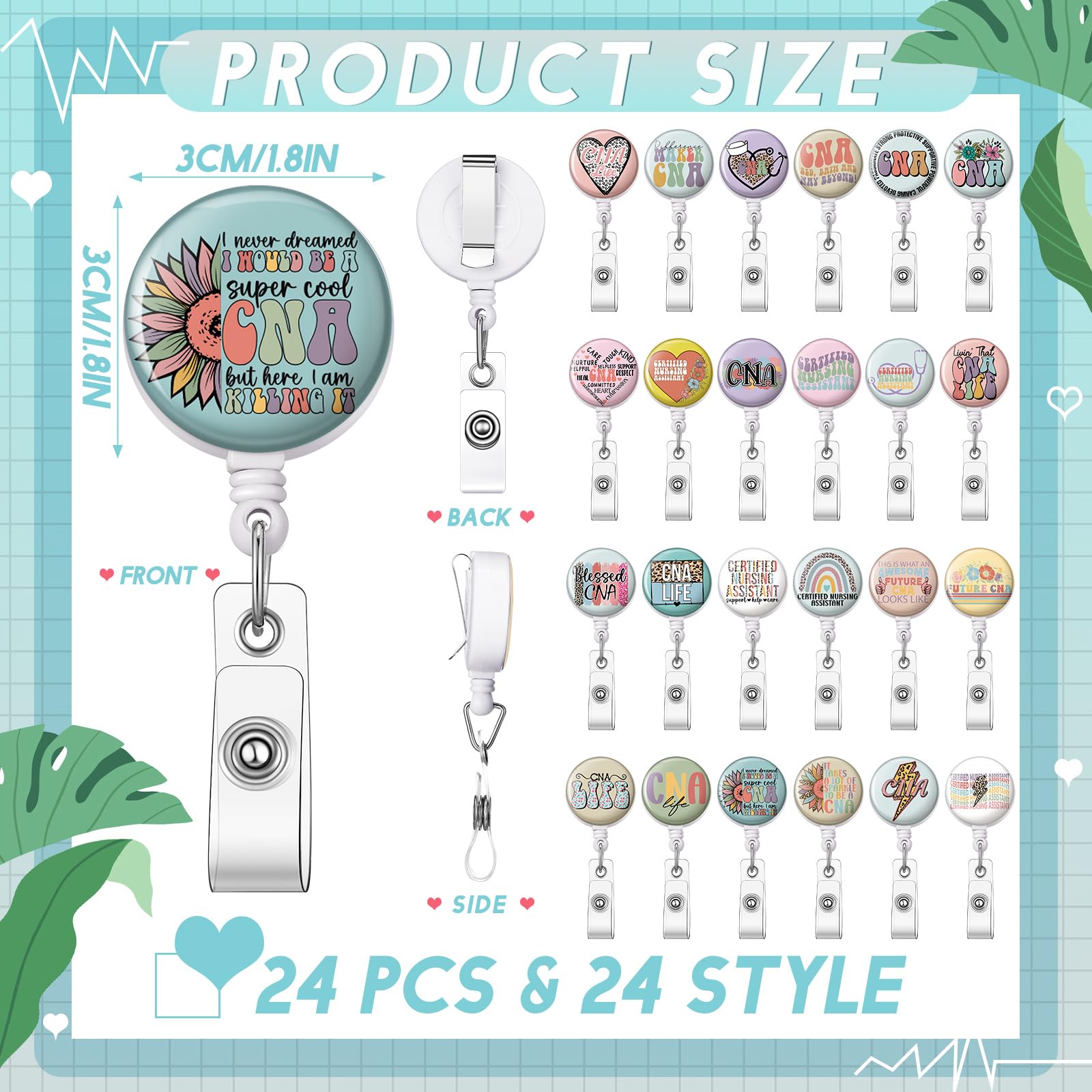 Geyoga 24 Pcs CNA Week Gifts National Nursing Assistants Week Badge Holder Bulk Retractable Badge Reels for Nursing Assistants CNA Student Coworker Women Men Birthday Graduation Appreciation Gift
