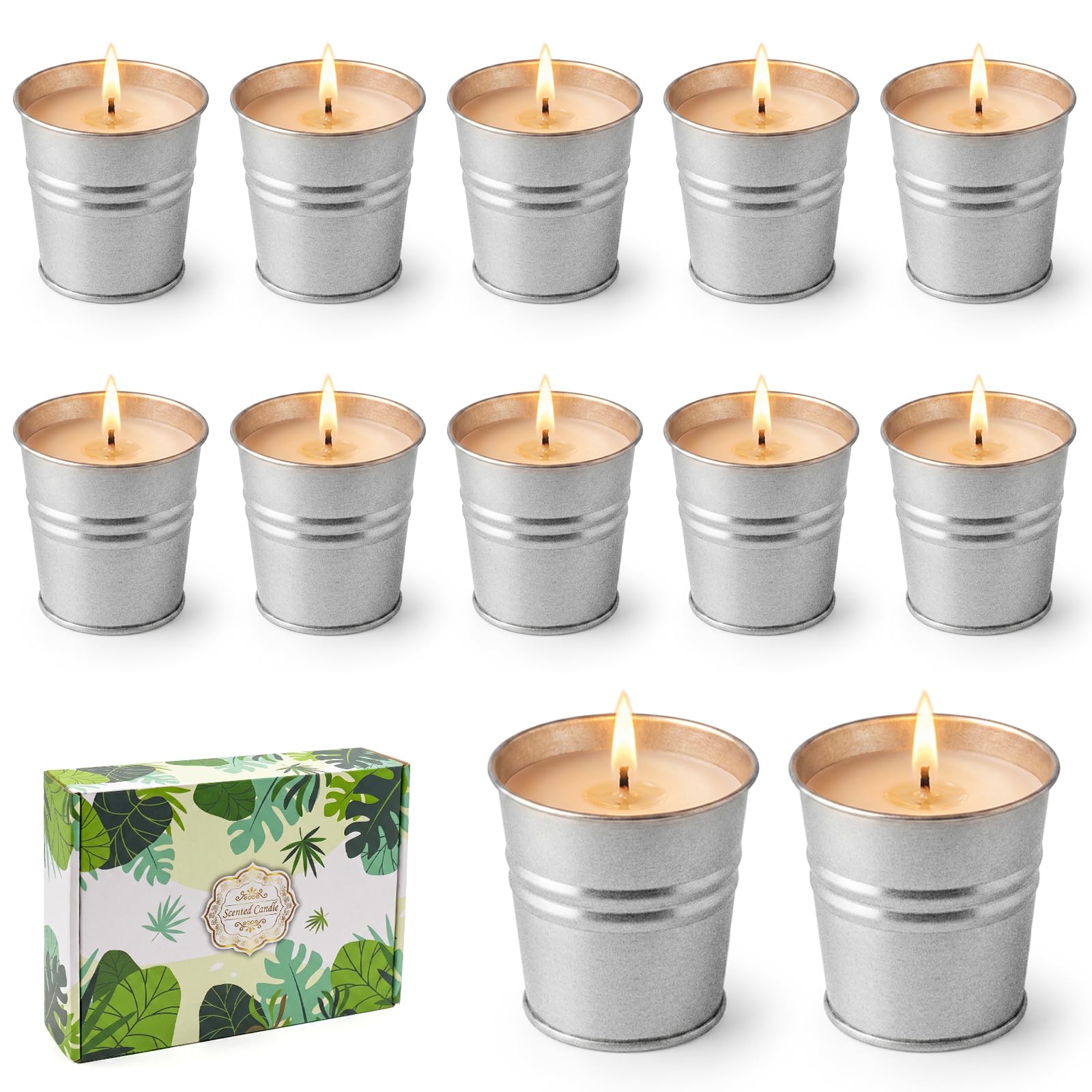 Citronella Candle Outdoor 12 Velas Citronela Antimosquitos, Cera De Soja Exterior Larga Duración 20 Horas Sin Humo Sin Goteo, Metal Caja Regalo Antimosquitos Exterior 240 Horas (12 PCS)