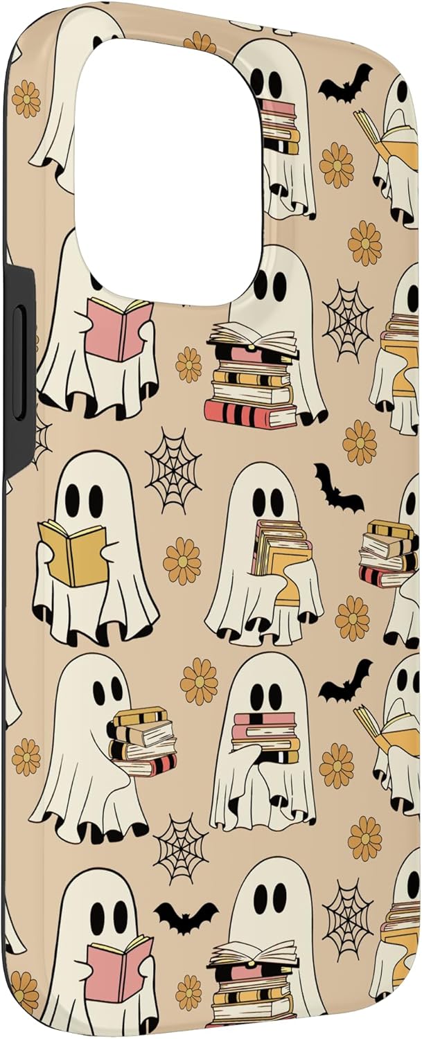 iPhone 14 Pro Max Retro Teacher Halloween Ghost Read Books Spooky Reader Case