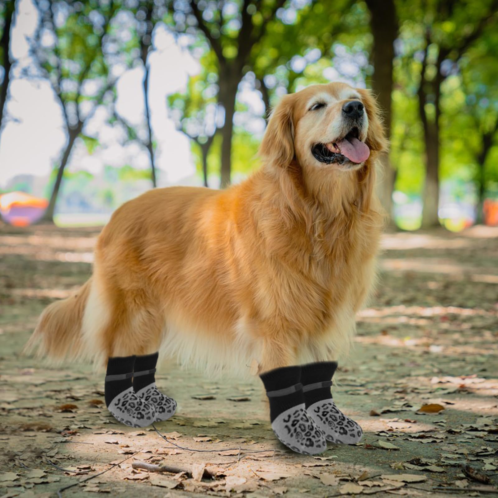 Chaussette pour Chien, 2 Paires Chaussettes Chien Antidérapantes, avec Fermeture Bande Auto Réglable Protections de Pattes pour Chaussettes pour Chiens, pour L'extérieur et L'intérieur(M)