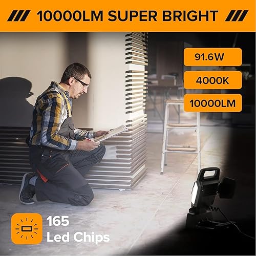 Miniatura 2 de PORTER-CABLE Luz de trabajo LED de 92 W y 10000 LM luces de trabajo portátiles con soporte luces de construcción con cable impermeable iluminación