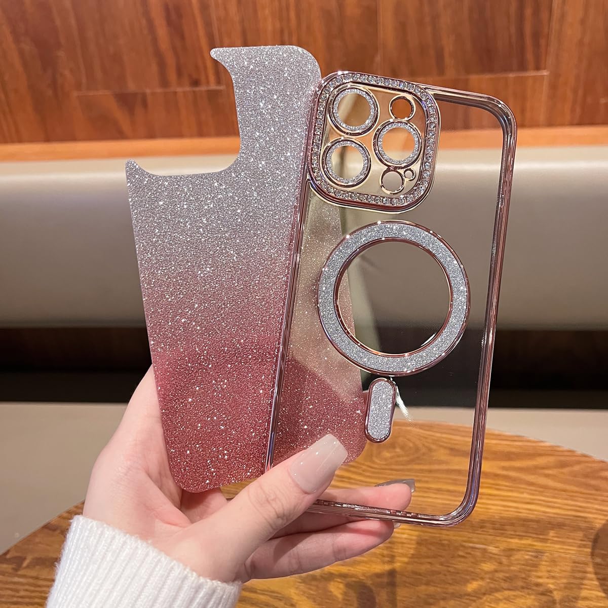 Hython For IPhone 16 Plus Case Clear Magnetic Glitter Phone Cases [Compatible With MagSafe] Full Camera Lens Protector Slim Gradient Sparkle Luxury Plating Shockproof Protective Cover Women, Purple - View #11