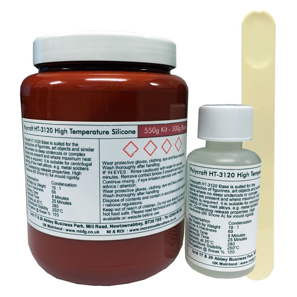Polycraft HT-3120 Heat Resistant High Temperature RTV Silicone Rubber, Shore A 60, Ideal for Figurines, Art Objects, Heat-Sensitive Moulds, Easy Mix and Pour, Room Temperature Cure - 550g Kit
