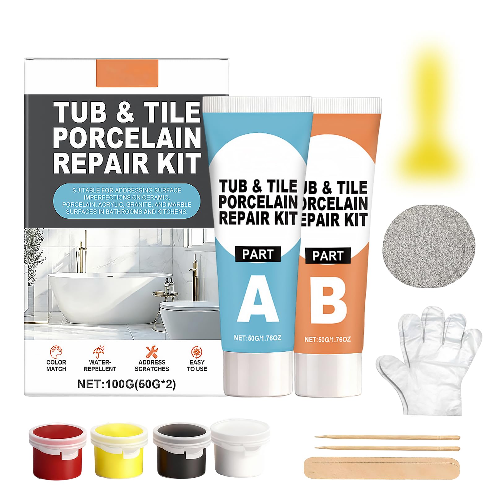 Uoxmiy White Ceramic Sink Repair Kit With Tools,Bath Repair Kit Invisible For Chips/Dents/Cracks/Holes On Porcelain/Ceramic More Colour Choices