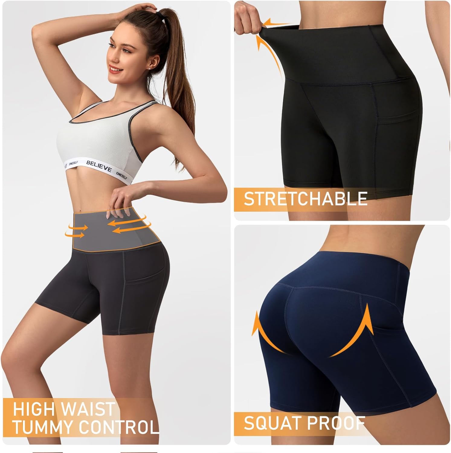 2 Packs Yoga Shorts for Women with Pockets, Spandex 5" Biker Shorts Workout Running Gym Cycling Volleyball - Image 6