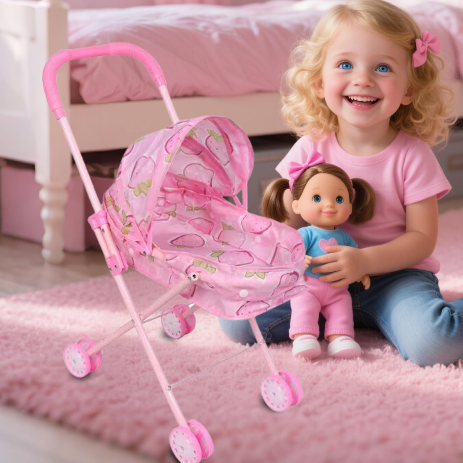 Passeggino Bambole Divertente Pieghevole e Educativo | Passeggino per Giochi di Ruolo Bambine per Asilo Casa Interno Esterno Infantile