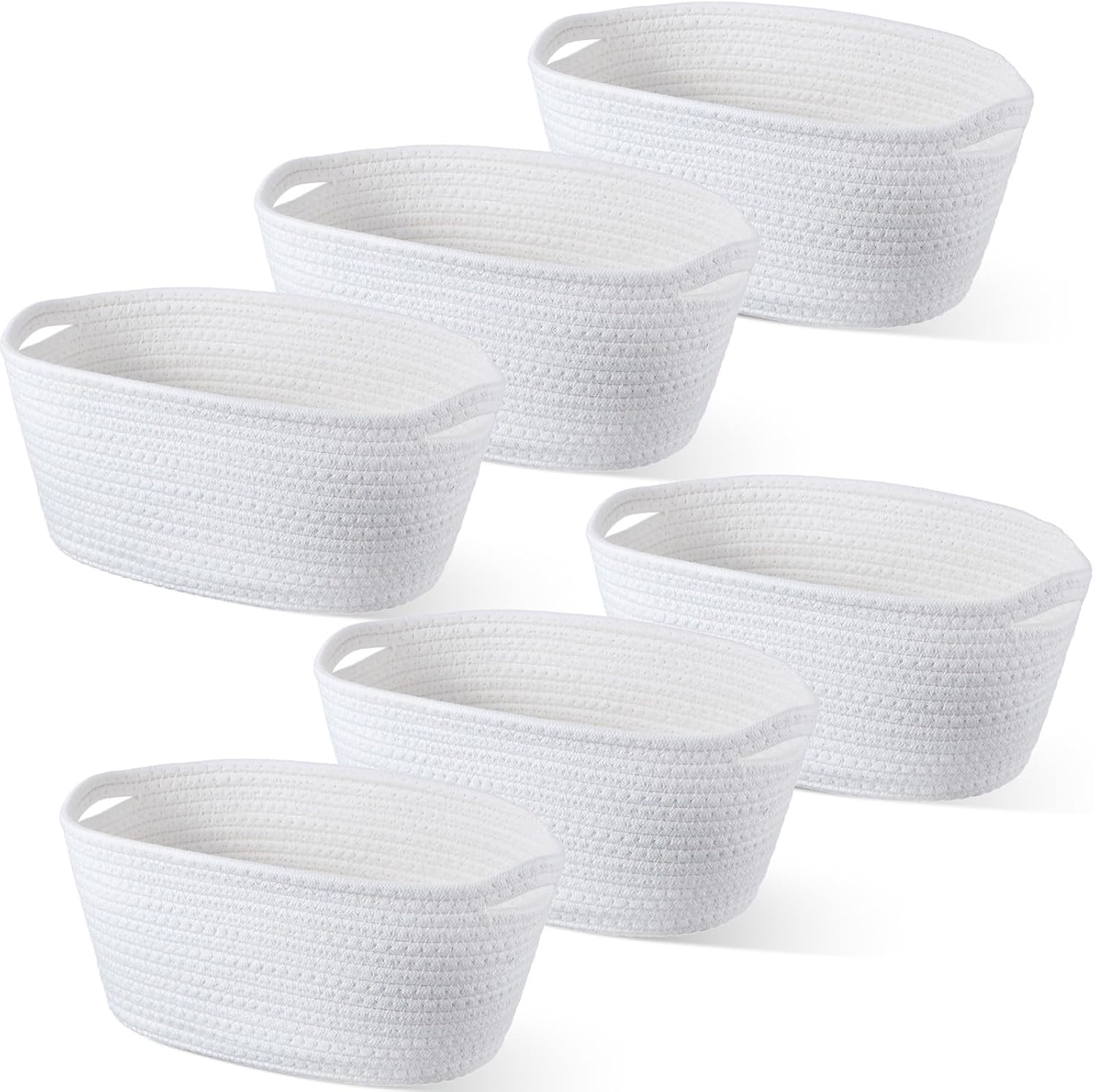 Sawysine 6 Pcs Storage Baskets Bulk for Organizing Cotton Rope Woven Basket with Handles for Gift Cloth Shelves Blanket Toys Living Room Bathroom(Green and White)