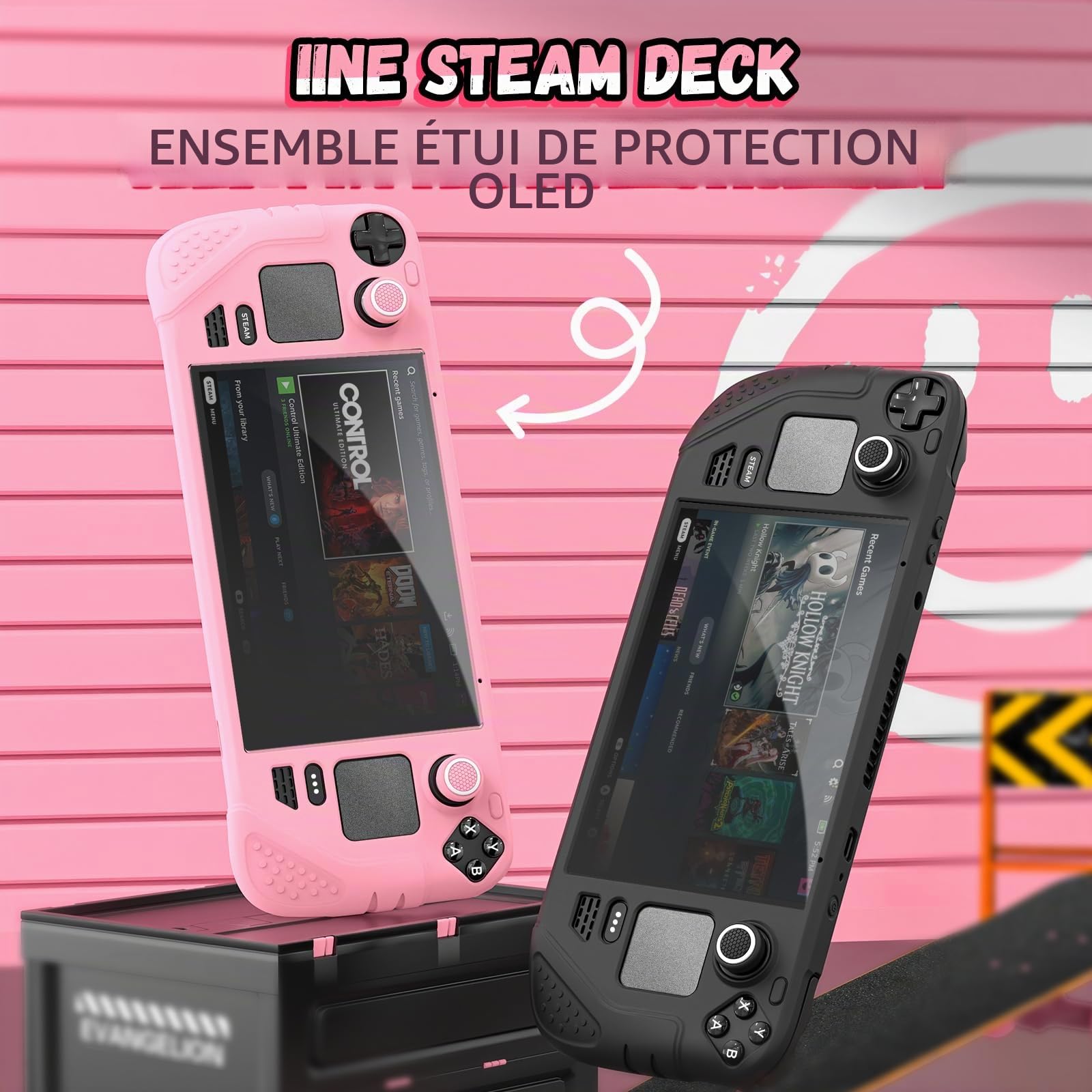 IINE Étui de Protection en Silicone 9 en 1 pour Bureau à Vapeur, Coque de Protection en Silicone avec Housse Anti-Rayures et Ensemble d'accessoires Steam Deck (Rose)