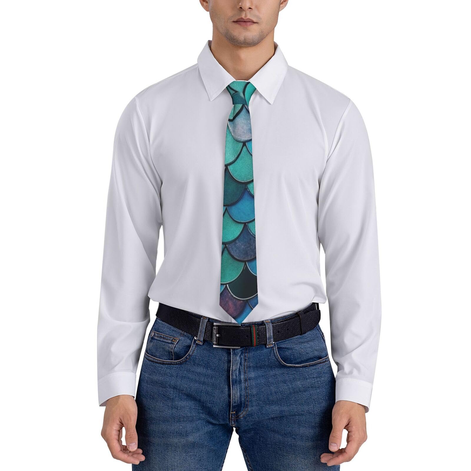 BTCOWZRV Men'S Necktie Novelty Mermaid Print Skinny Tie Fashion Business Tie For Weddings Dances Formal Holiday Party Gift