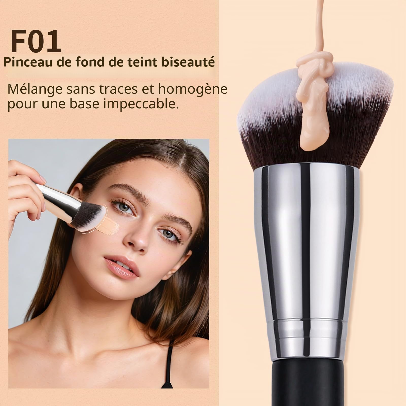 DUcare Lot de 3 pinceaux de maquillage pour le visage - Fond de teint, correcteur, blush - Poils doux et denses - Pour estomper la crème liquide, le polissage, l'anti-cernes