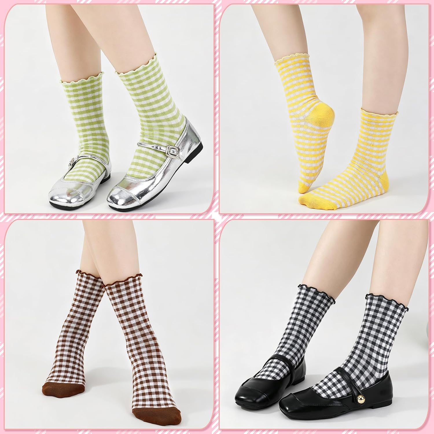 6 Pairs Cute checkered/Striped Socks Women Colorful Socks image 2