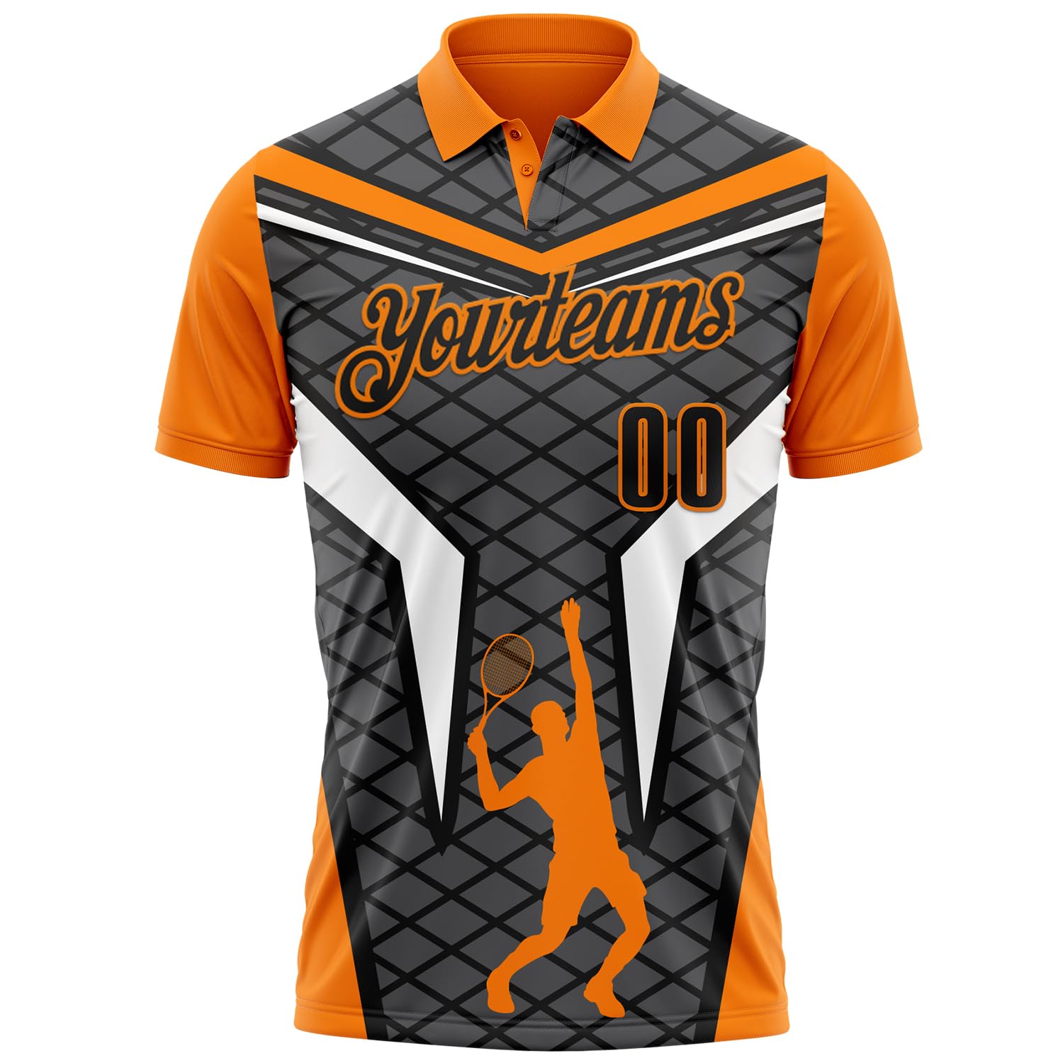 Custom Womens Mens Boys Polo Golf Bowling Shirts Dark Gray and Orange Badminton Billiards Tennis Jerseys Two Button Short Sleeve Team Uniforms, Personalized E-Sports Style Business Work T-Shirts