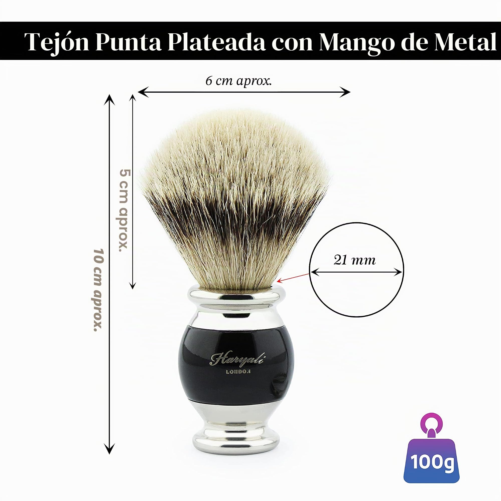 Brocha de afeitar pelo tejón punta plata negra con portaescobillas