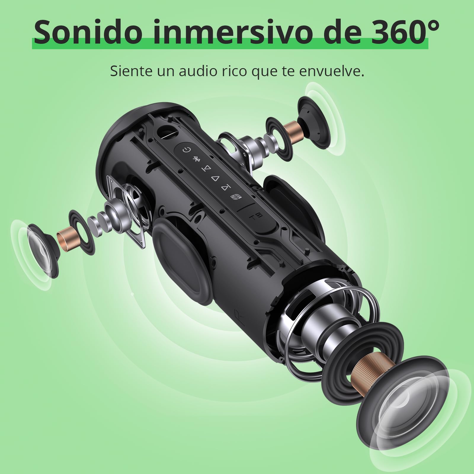 Tronsmart T8 Altoparlante Bluetooth portatile per esterni, suono più potente e nitido da 40 W, suono a 360°, audio a 2.1 canali, IPX7, personalizzate audio e luci, cordino portatile (blu)