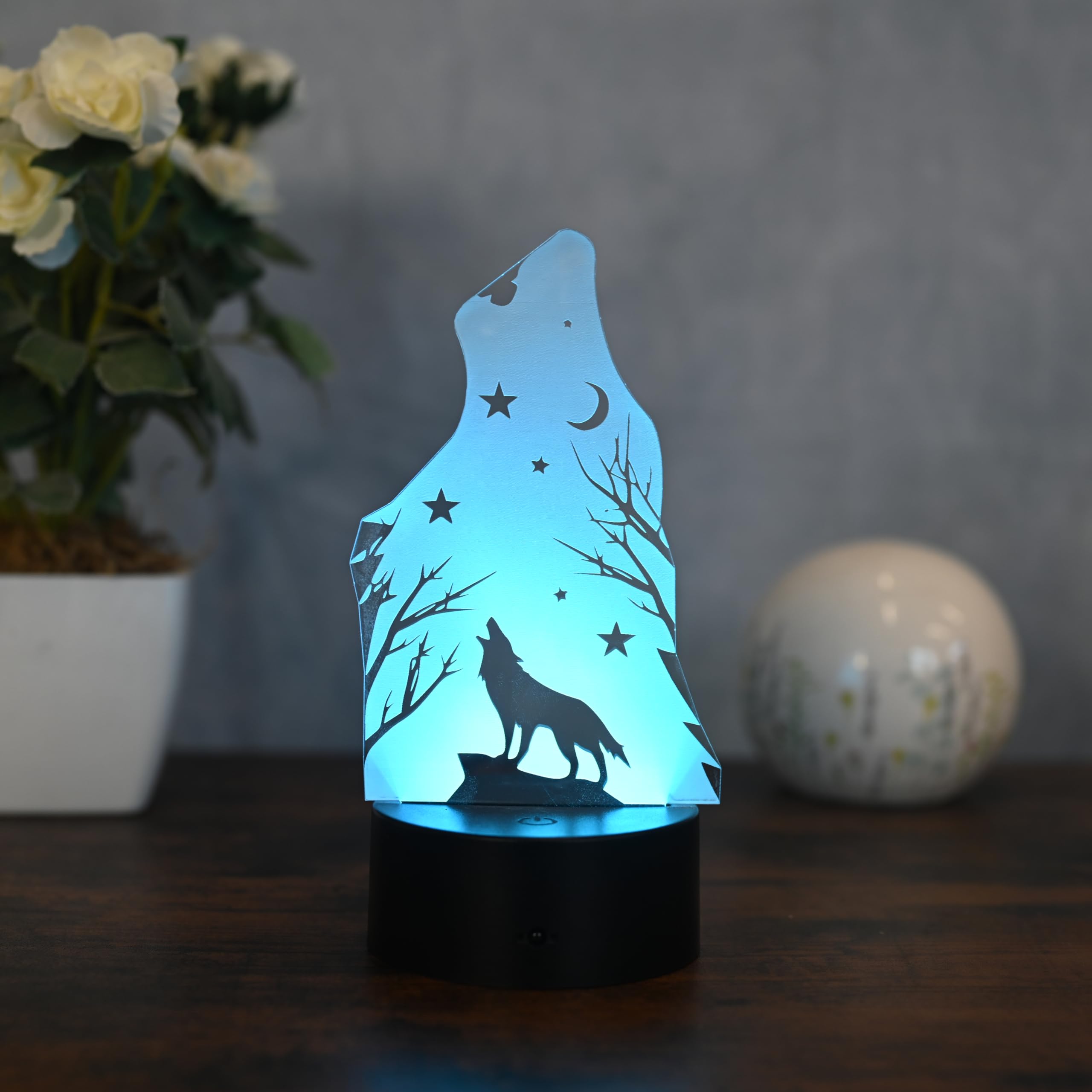 Optechvisual Wolf LED Lampe - Nachtlicht Mit Heulendem Wolf Design