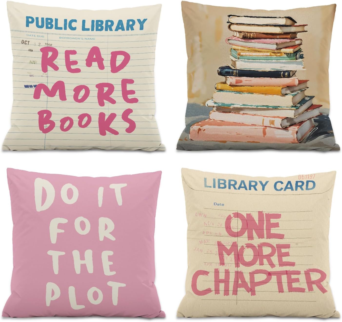 Preppy Room Decorative Pillow Covers,Positive Quote Throw Pillow Covers Decorations for Girls Room Library Reading Nook Sofa Couch,18x18 Inch Pillowcase Set of 4