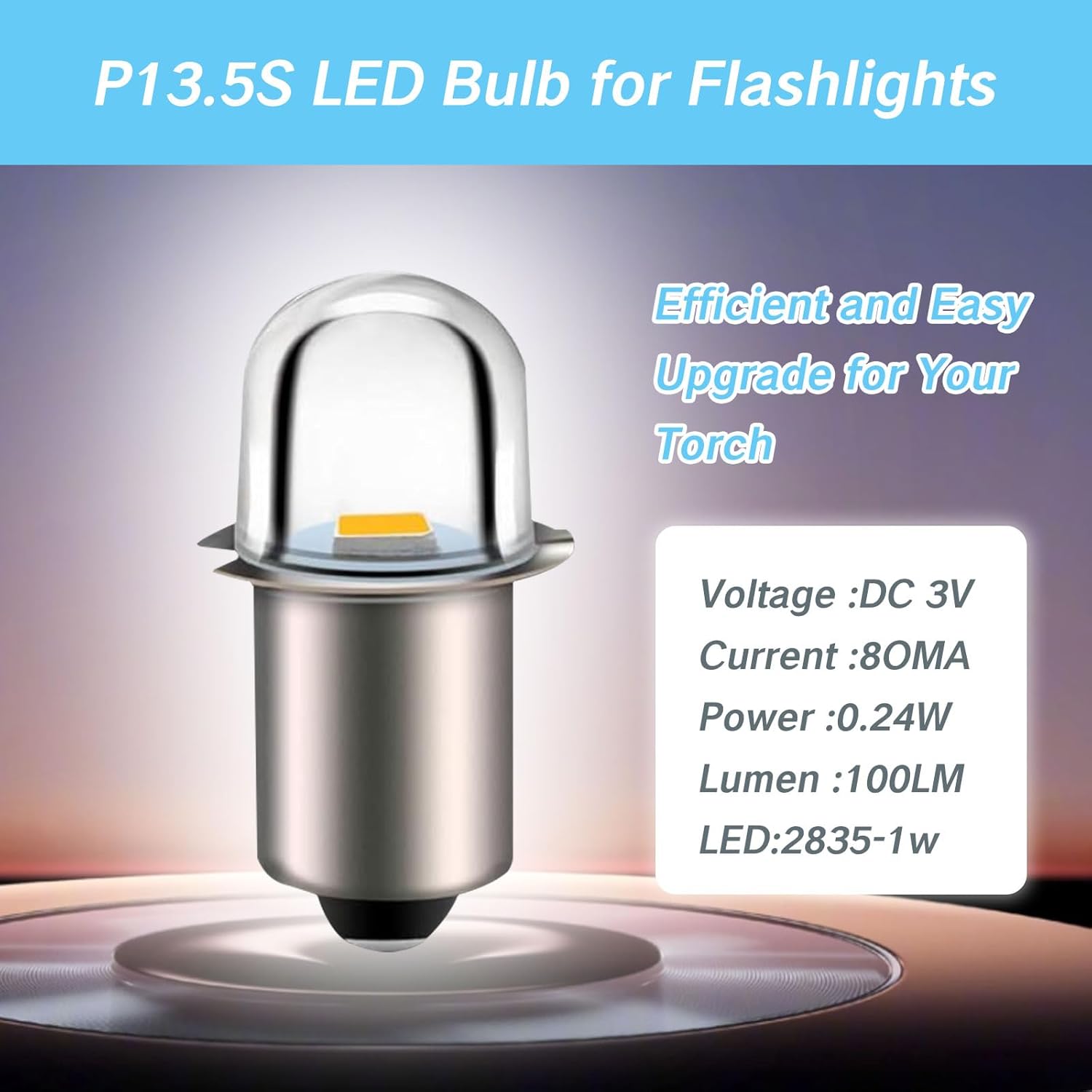 5 Pack LED Flashlight Bulb 18V P13.5S Base Socket Warm White LED Bulbs Non-Polarity Replacement Bulbs for Headlight Flashlights Flash Light Bulbs