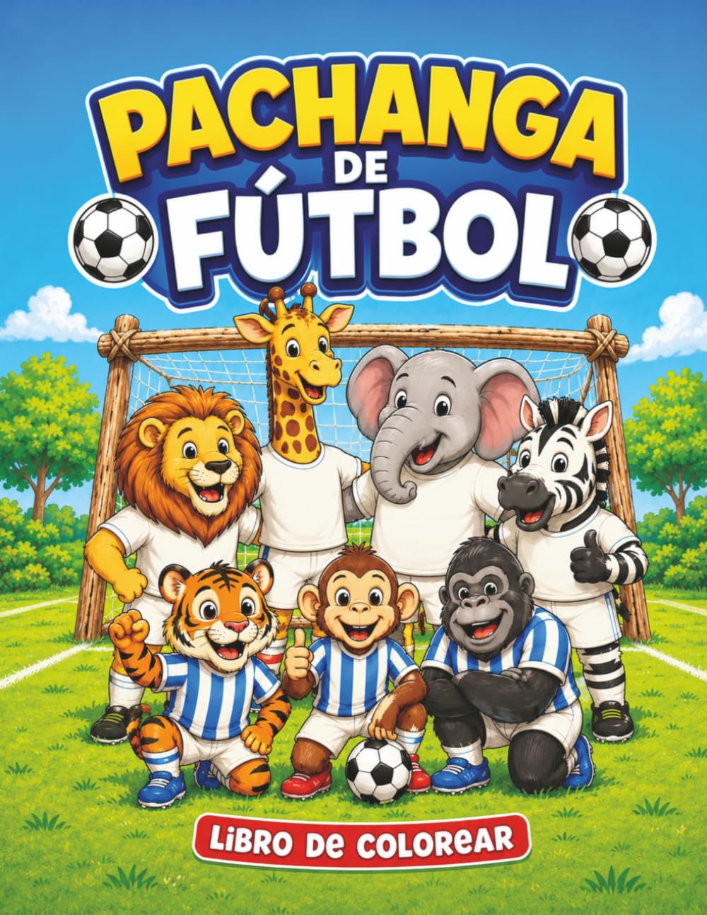 Pachanga de Fútbol: Libro para colorear de fútbol para niños y niñas de 4 a 8 años. Animales jugando al fútbol con dibujos grandes y fáciles (El mundo de Lento)