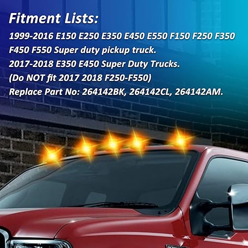 Miniatura 10 de D-Lumina Luces LED ámbar para techo de cabina Fo-rd F150 F250 F350 F450 F550 F650 F750 E150 E250 E350 E450 1999-2016 Super Duty Pickup Trucks, luces