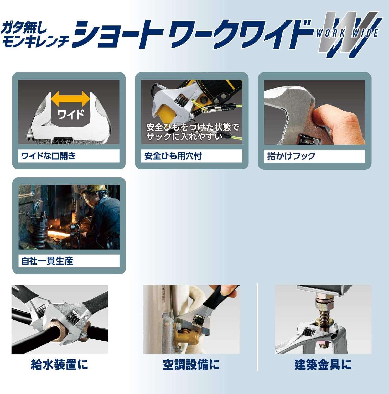 TOP HM-25MSBK Unrattled Monkey Wrench, Black, Short Work Wide