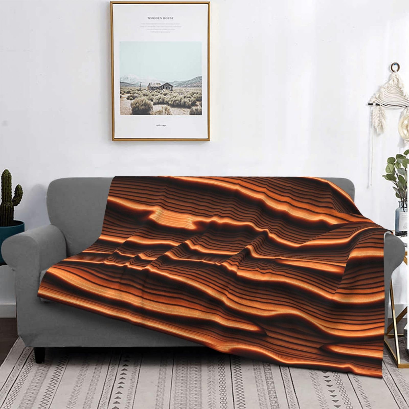 Manta de franela suave y acogedora de 80 x 60 pulgadas, estampado de gran desierto, ligera, perfecta para cama, sofá, camping y viajes