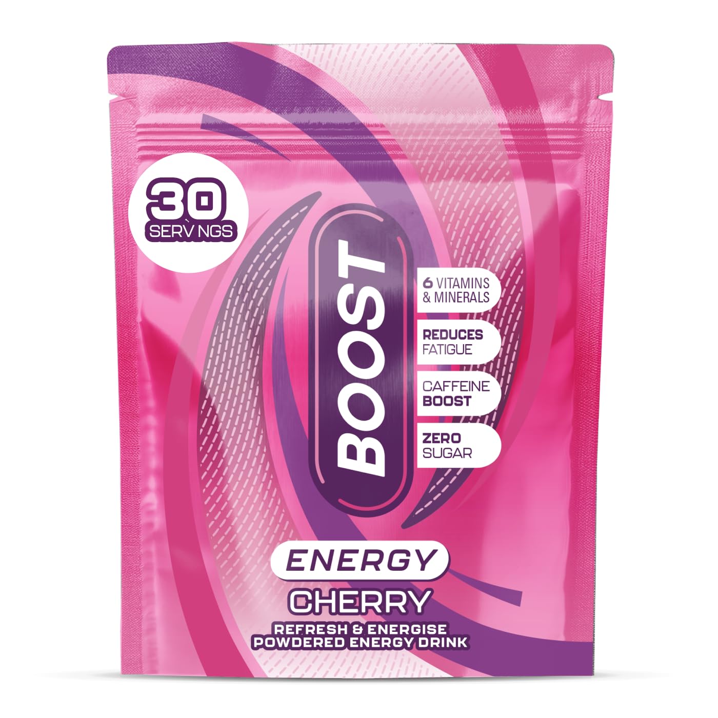 Boost Energy and Hydration Powder - Cherry Flavour - 30x Serving Pouch - Sugar Free Caffeine Energy Drink Powder with Vitamins, Mineral & Zinc for Energised Hydration - Suitable for Vegans