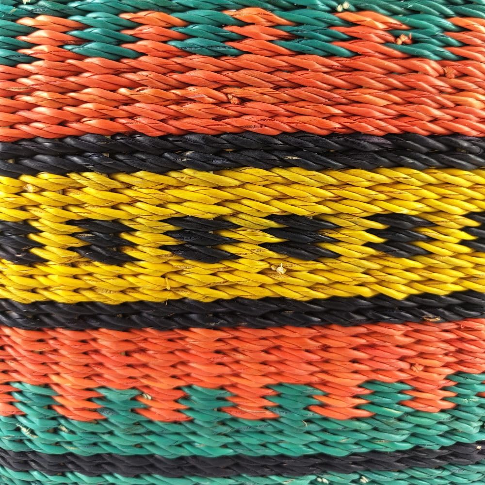 Fahrradkorb Afrika - XXL - Fair Trade - Viele Farben - Geflochten in Ghana - Vorne Fahrradlenker - Hinten Gepäckträger - Flechtkorb mit Lederriemen - Transportkorb für Hund - Groß - Bunt