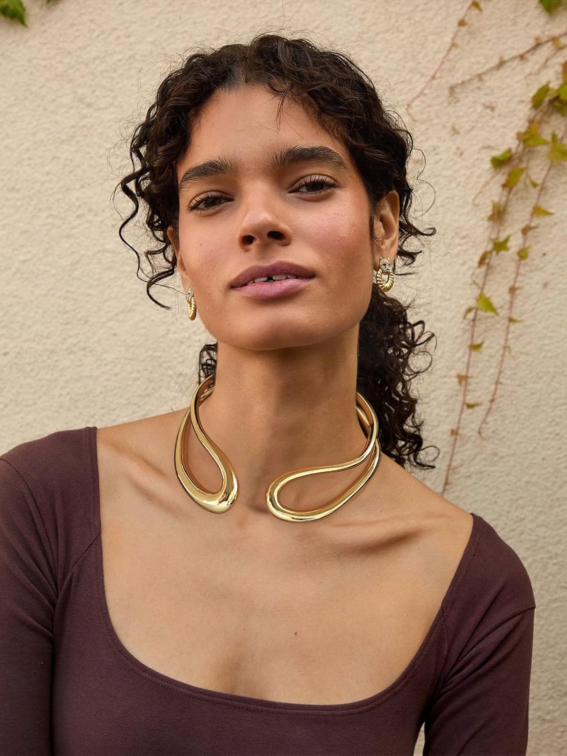 WOWORAMA Chunky Choker Collar Necklace for Women Gold Silver Teardrop Choker Necklace Spring Open Cuff Necklace Metal Statement Necklace - Image 8