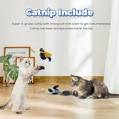 Miniatura 5 de Juguetes para gatos Chirping Tit 2 piezas con hierba gatera SilverVine, adecuados para juguetes de varita de gato, diseño de pájaros de simulación,