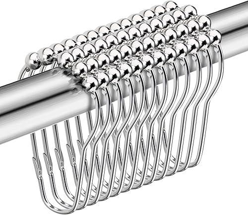 Miniatura 1 de 24 ganchos de cortina de ducha plateados, ganchos de cortina de ducha inoxidables para baño, ganchos de ducha decorativos de acero inoxidable para