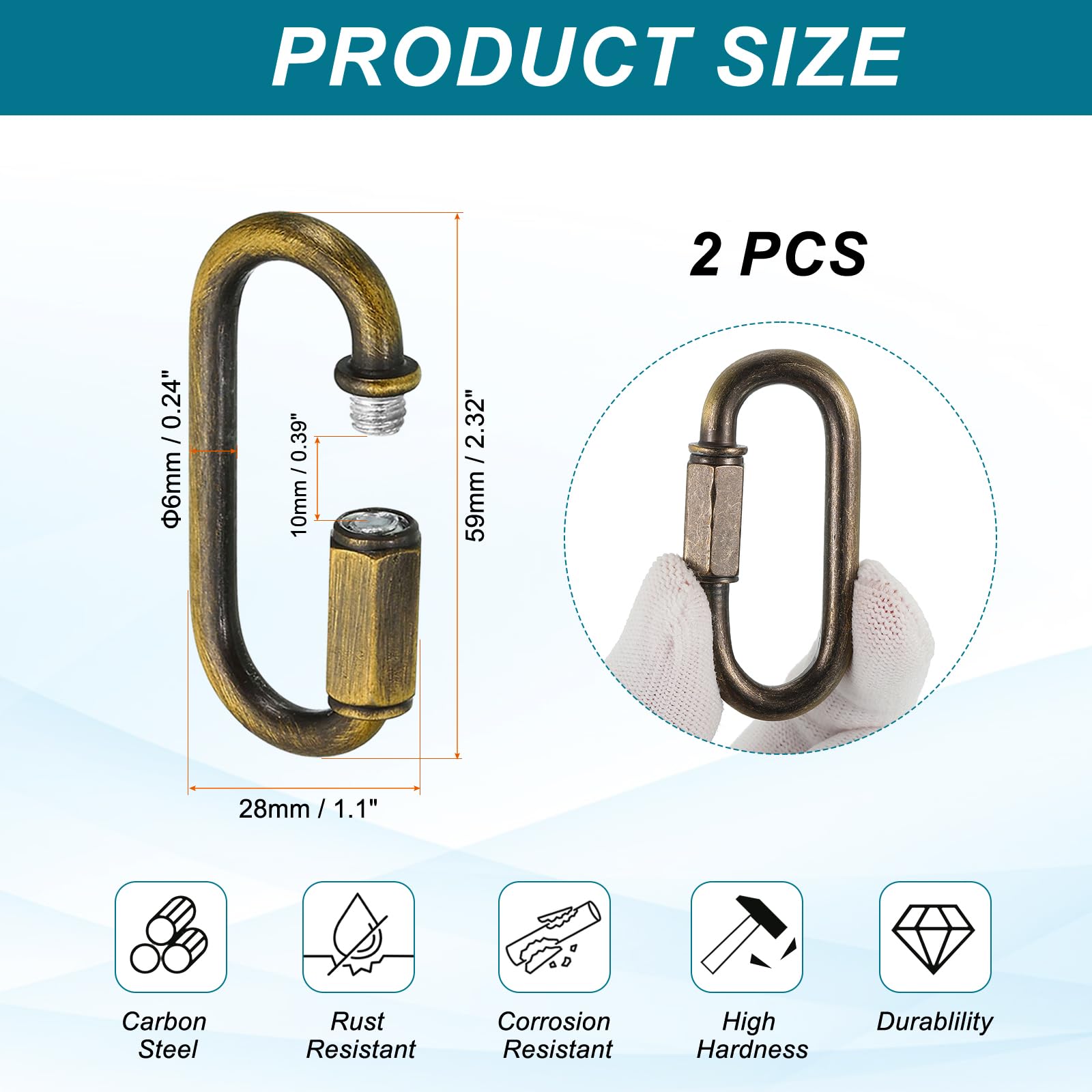 MECCANIXITY Chain Connectors, 6mm Thick Quick Link Screw Lock Oval Clips for Chandelier Pendant Lights, Bronze, Pack of 2