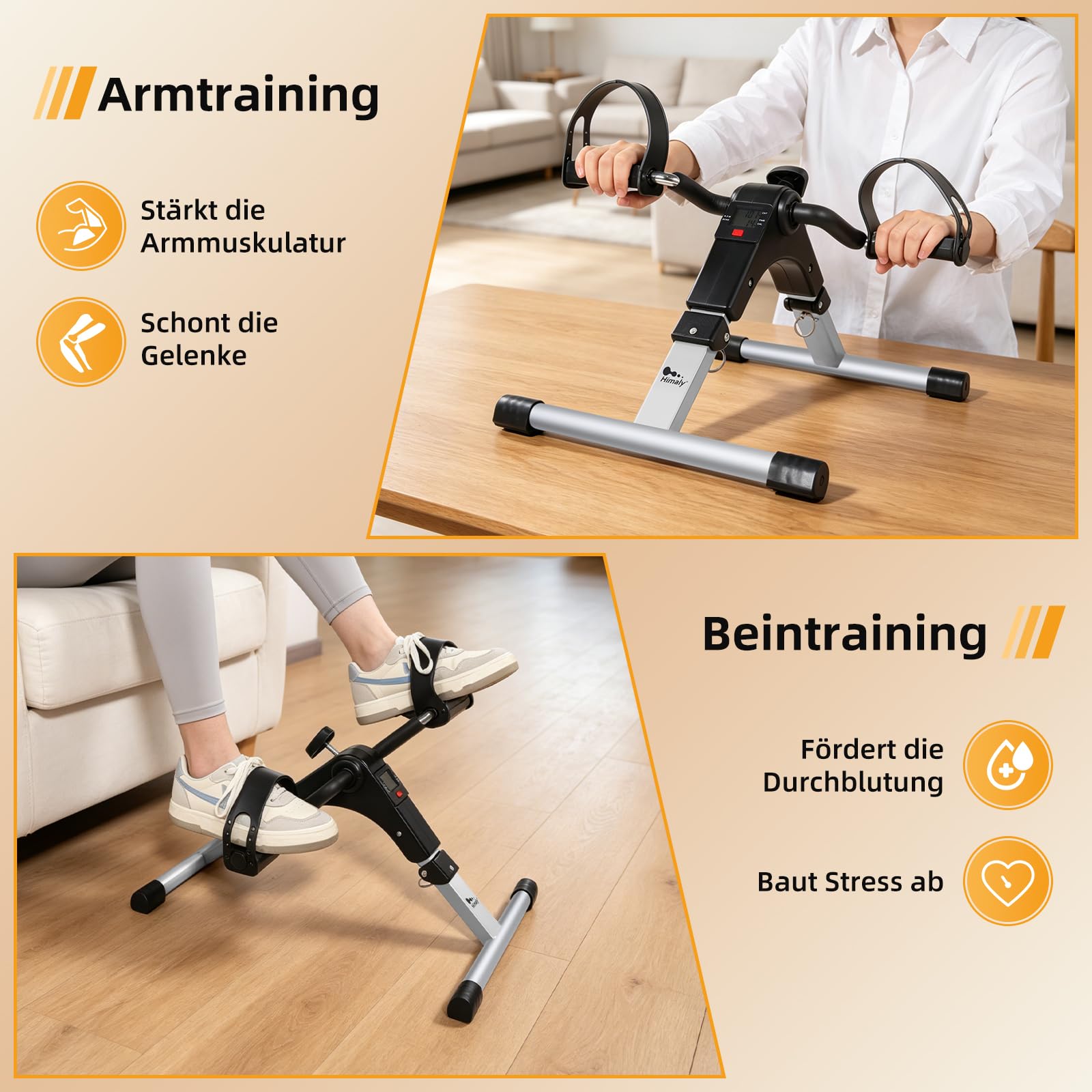 himaly Minibike Heimtrainer Bewegungstrainer Pedaltrainer Arm und Beintrainer Trainingsgerät Fitnessgerät mit LCD-Monitor Einstellbarer Widerstand Fahrradtrainer Fitness-Fahrrad Heimfahrrad