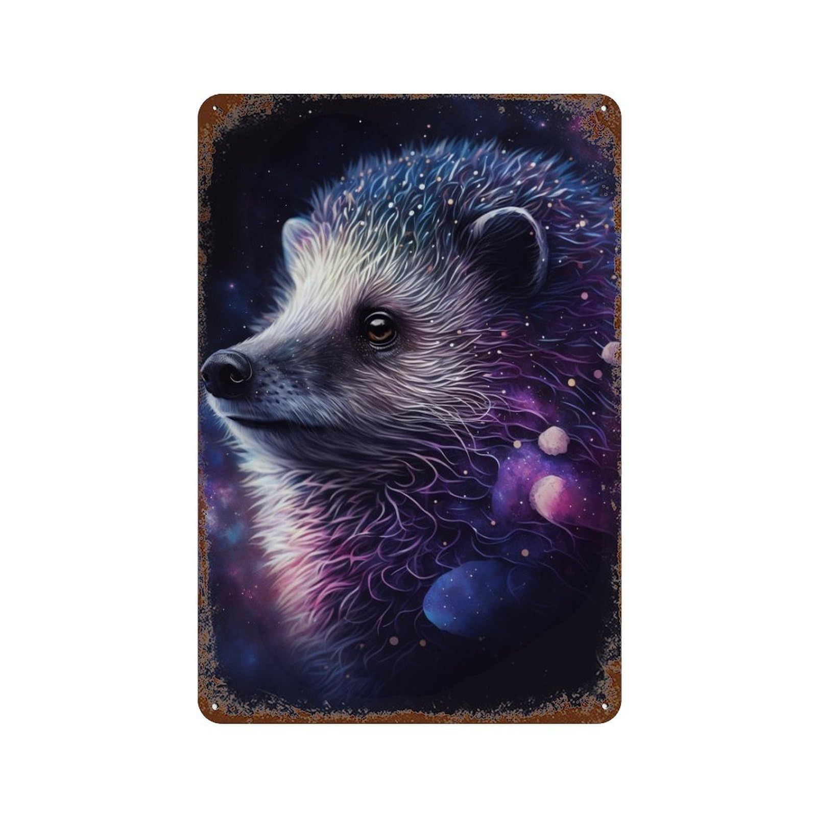 Rust Effect Cosmic Hedgehog Art Print-18 Vintage Metal Tin Sign 11.8"x7.9", Vintage Wall Decor for Office, Studio And Wall Decor