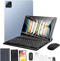 Tablet 3 em 1 com estojo/teclado/mouse/cartão de memória, 10,1 polegadas, Android 14, 16GB de RAM + 512GB de ROM, câmera de 8MP + 16MP, GPS, bateria de 8800mAh,Wi-Fi Edition (Azul)