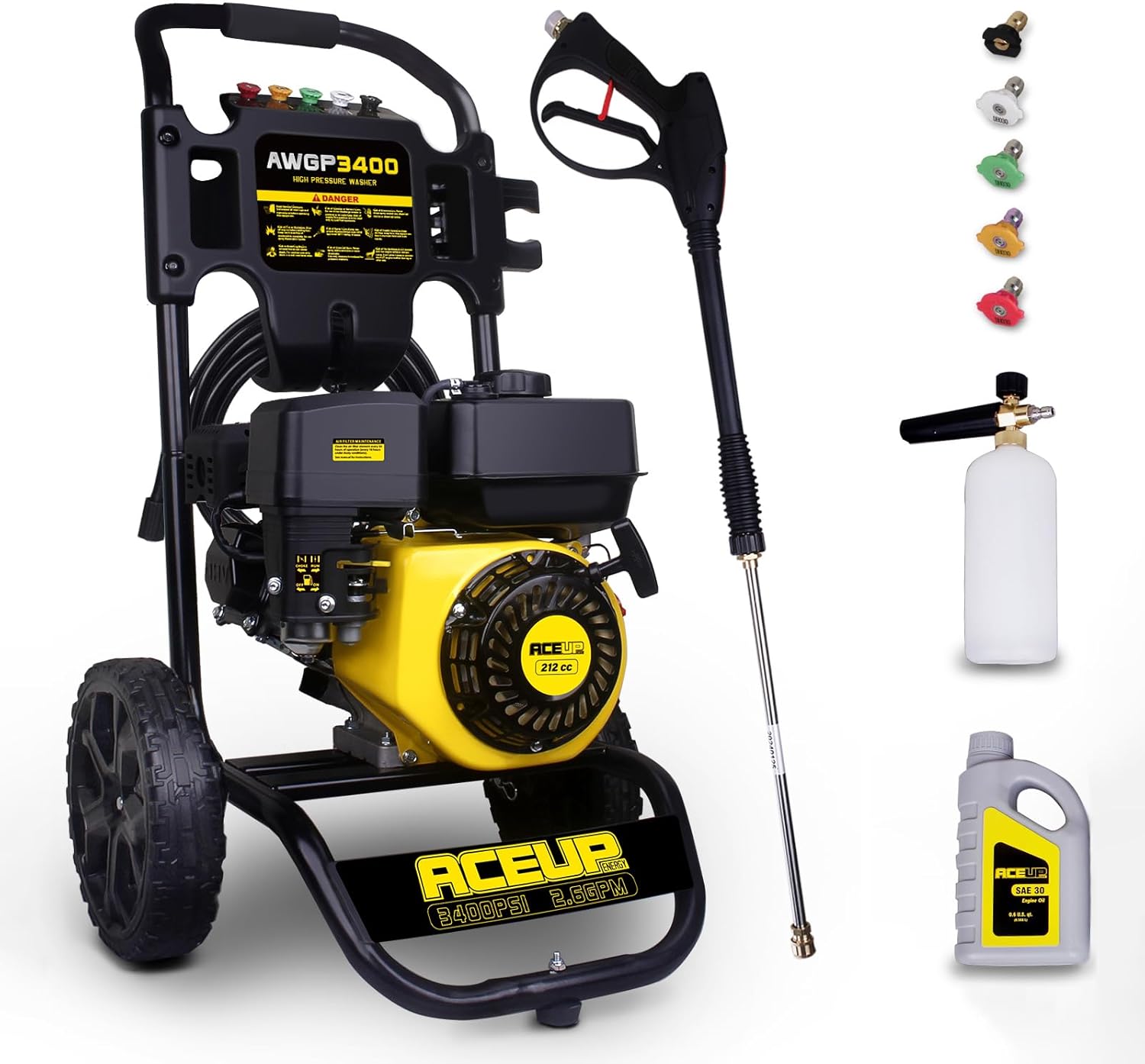 Aceup Energy 3400 PSI Gas Pressure Washer 2.6 GPM 212cc High Pressure Power Washer for Garden