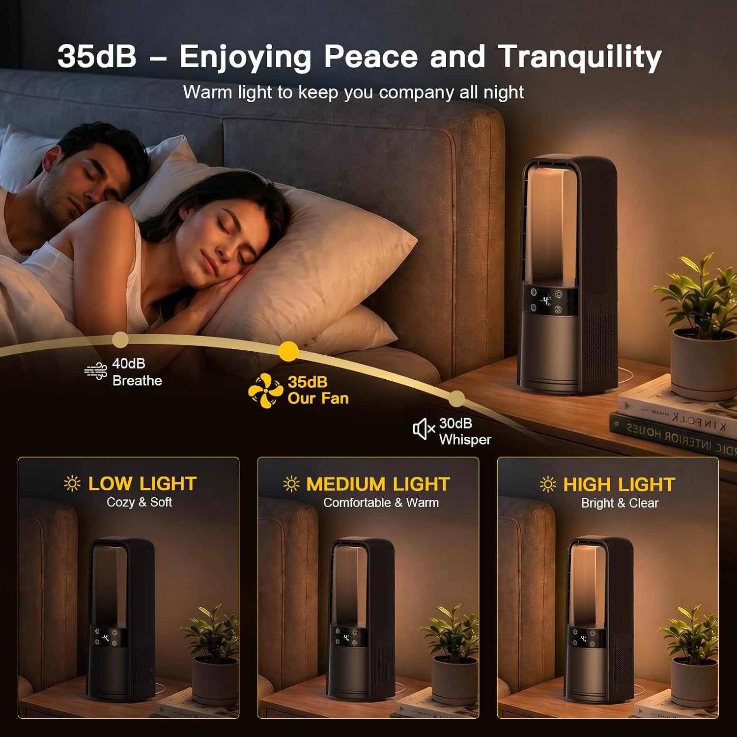 Desk Fan Bladeless, 13.4 Inch Office Fan Small Quiet, 4 Speed Touch Control Bedside Fan with 120° Oscillation, 3 Level Night Light, 9H Timer, Easy to Clean, Desk Fans for Office, Bedroom, Home (Black)