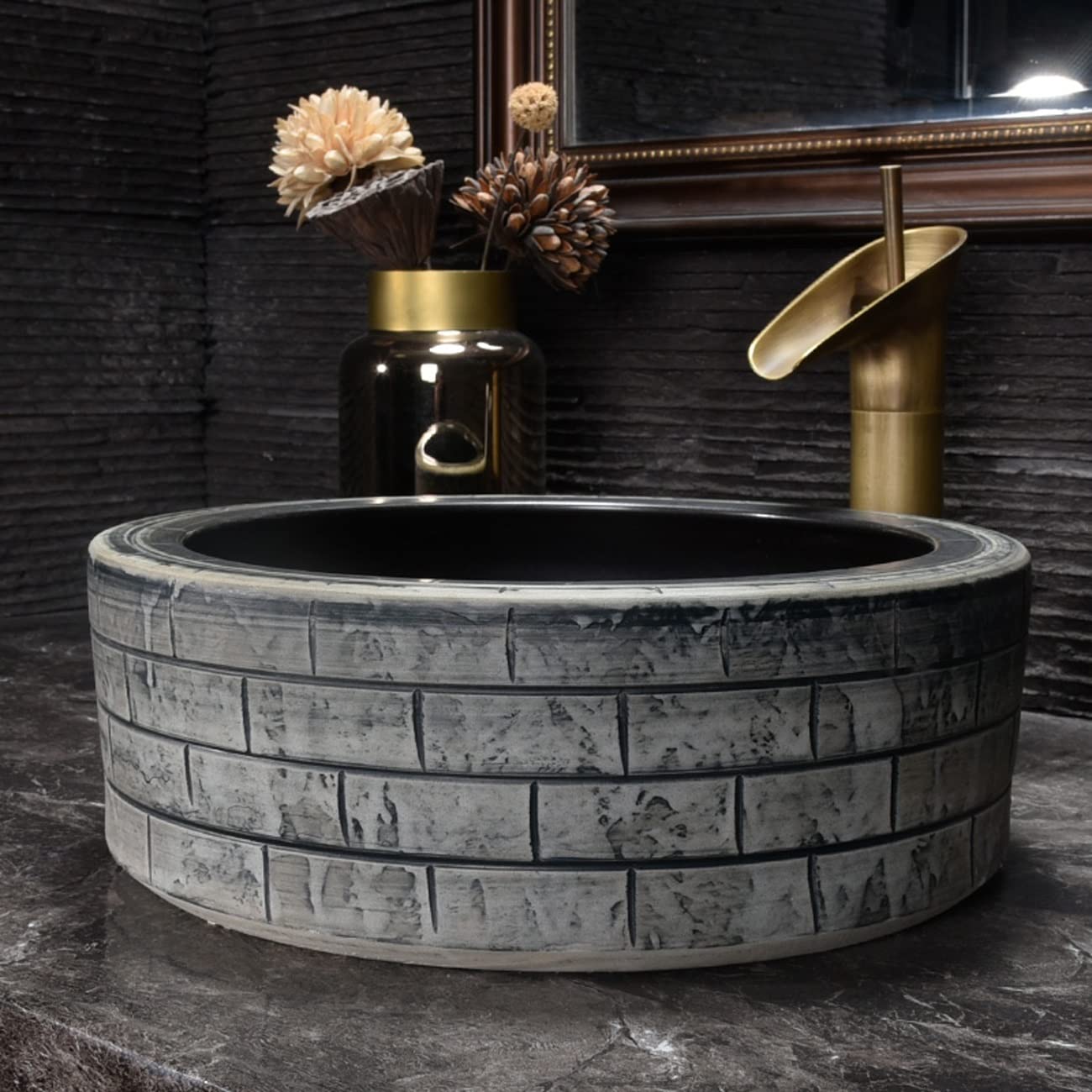 Umywalka Nablatowa, Ceramiczna Umywalka Nablatowa Z Teksturą Cegły, Artystyczna, Z Kranem I Odpływem, Jeden Kolor, Jeden Kolor