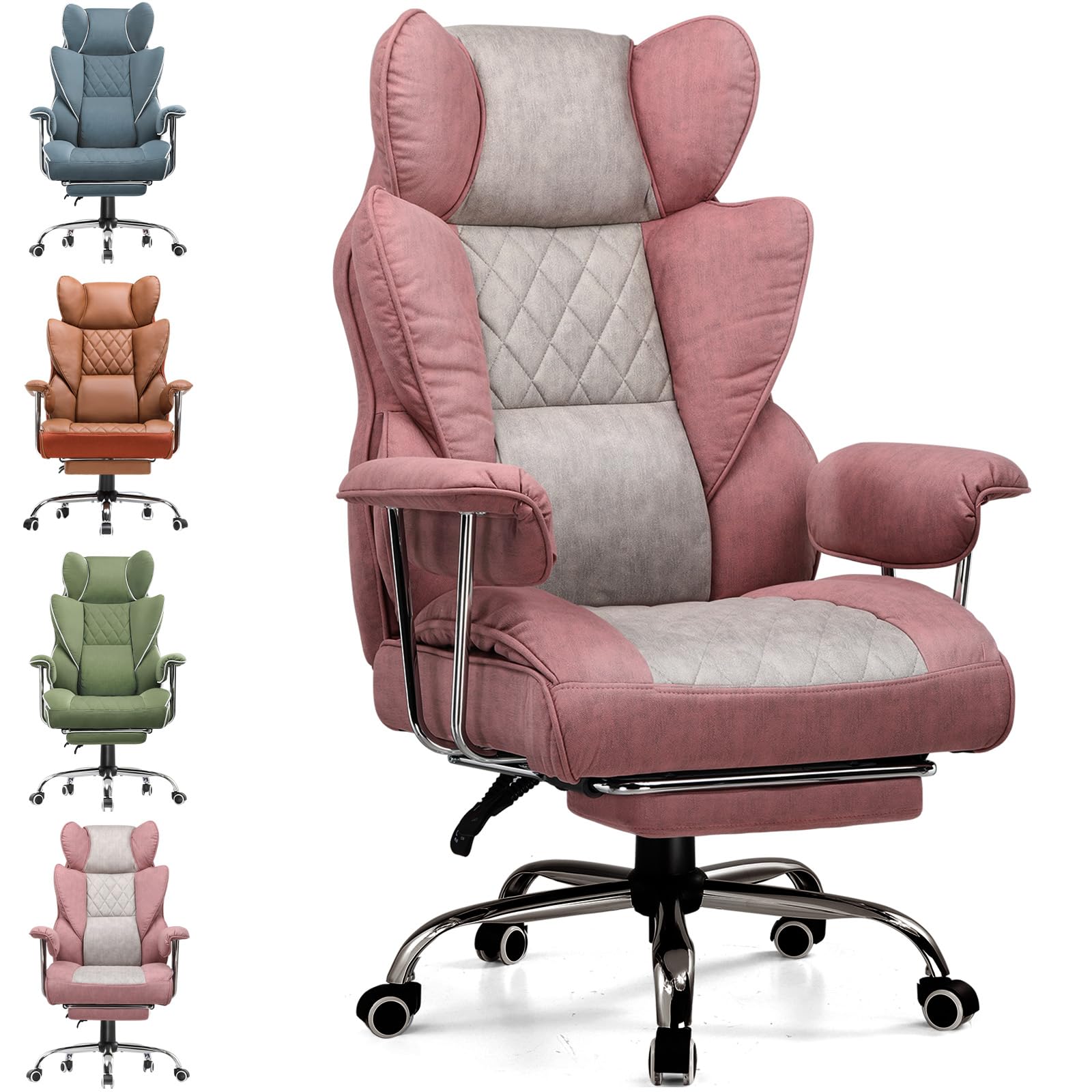 GTPLAYER Sedia da gioco, sedia da ufficio con supporto lombare a molla tascabile, ergonomica e confortevole, ampia poltrona da ufficio con braccioli morbidi e poggiapiedi fissati verso l'esterno, rosa