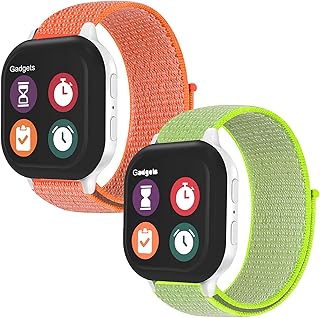 اساور بديلة من النايلون للاطفال متوافقة مع ساعة جيزمو 2/1 فوفاس اوكي تصميم بلاصق فيلكرو سهل الارتداء والخلع جيدة التهوية وقابلة للغسل اصفر فاتح وبرتقالي