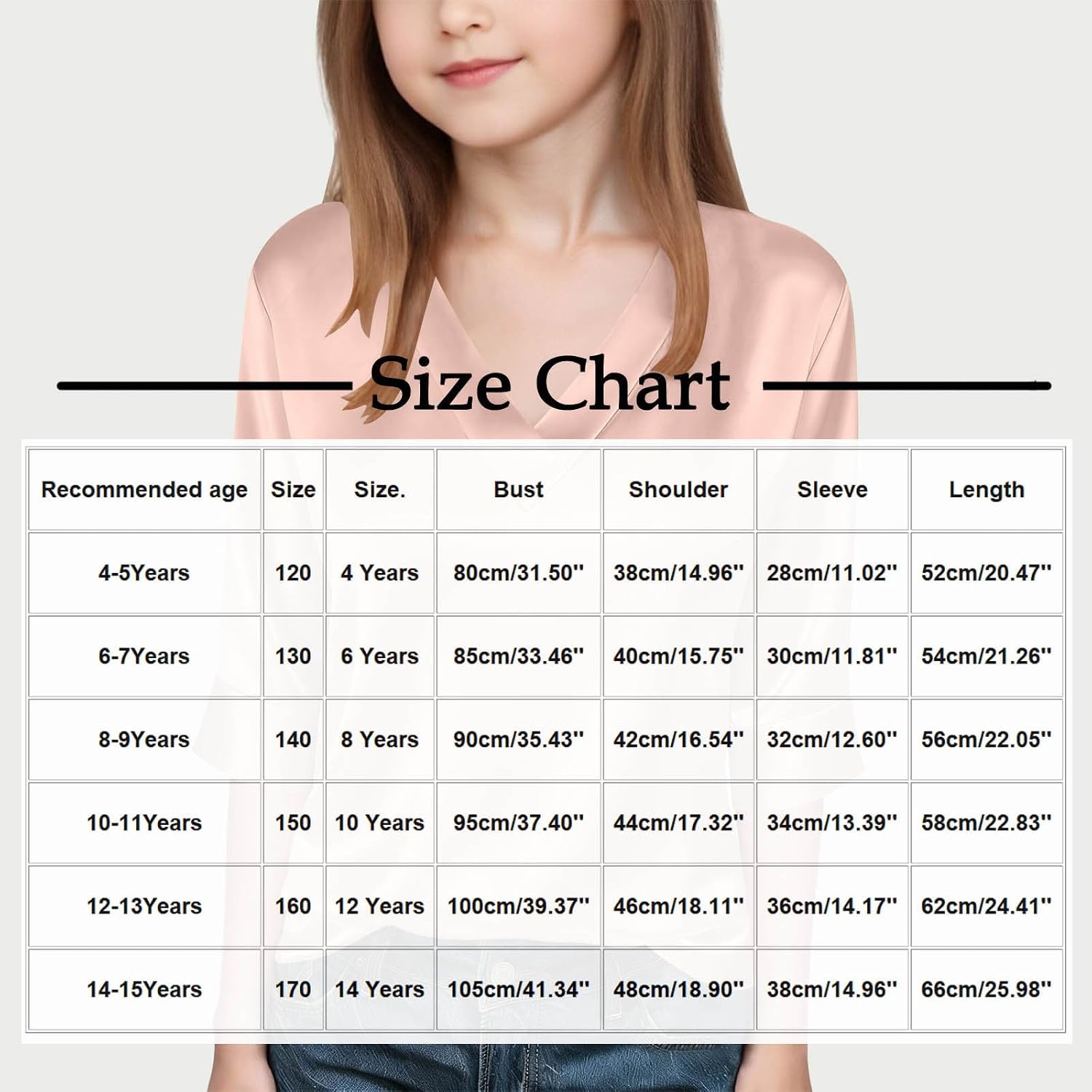 Girls Satin Tops 3/4 Length Sleeve Shirt Casual V Neck Blouses Kids Summer Loose Tunic Tees Elegant Soft Tshirts