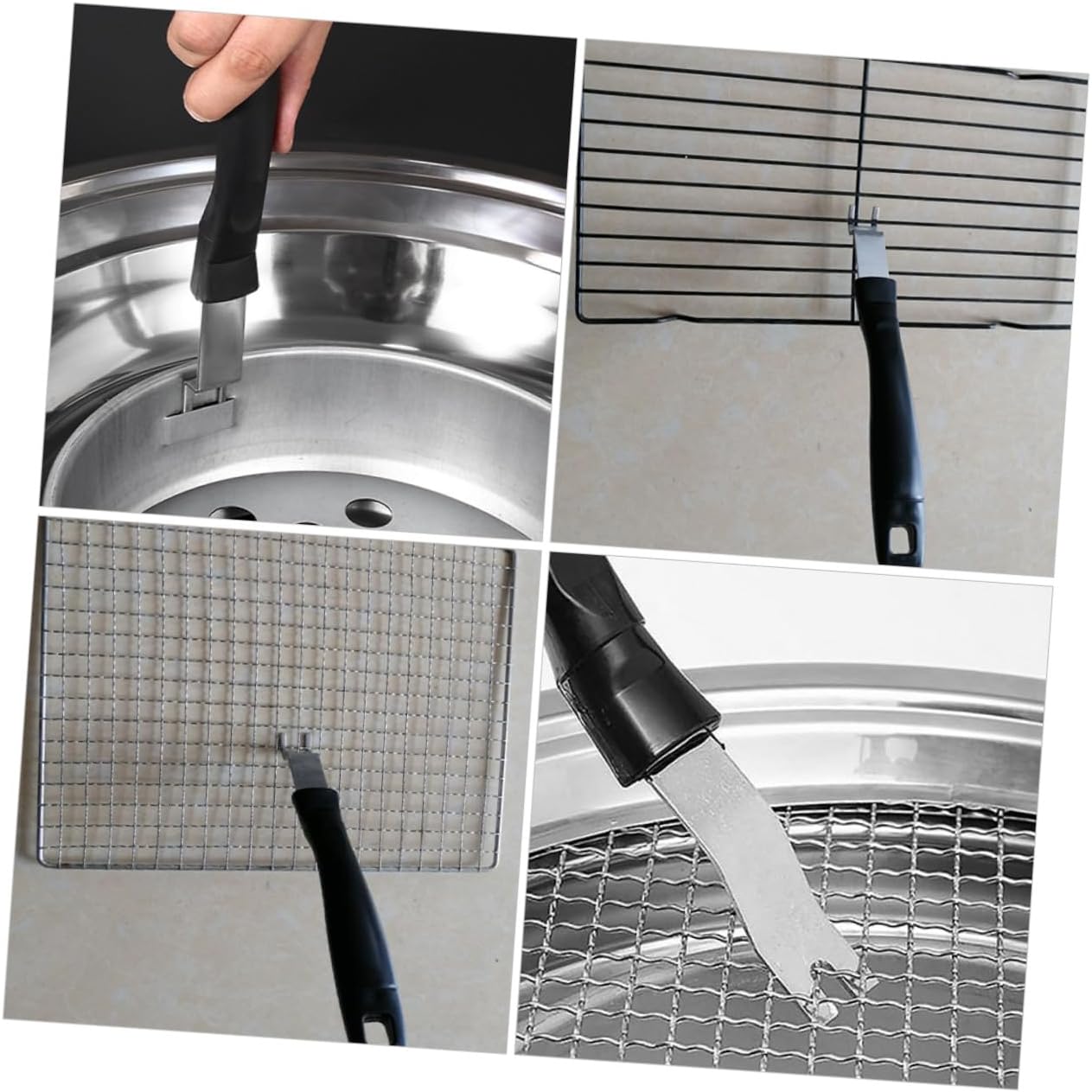 SEWACC 3pcs Stainless Steel Grill Plate Lifter Gripper Heat Resistant Tool
