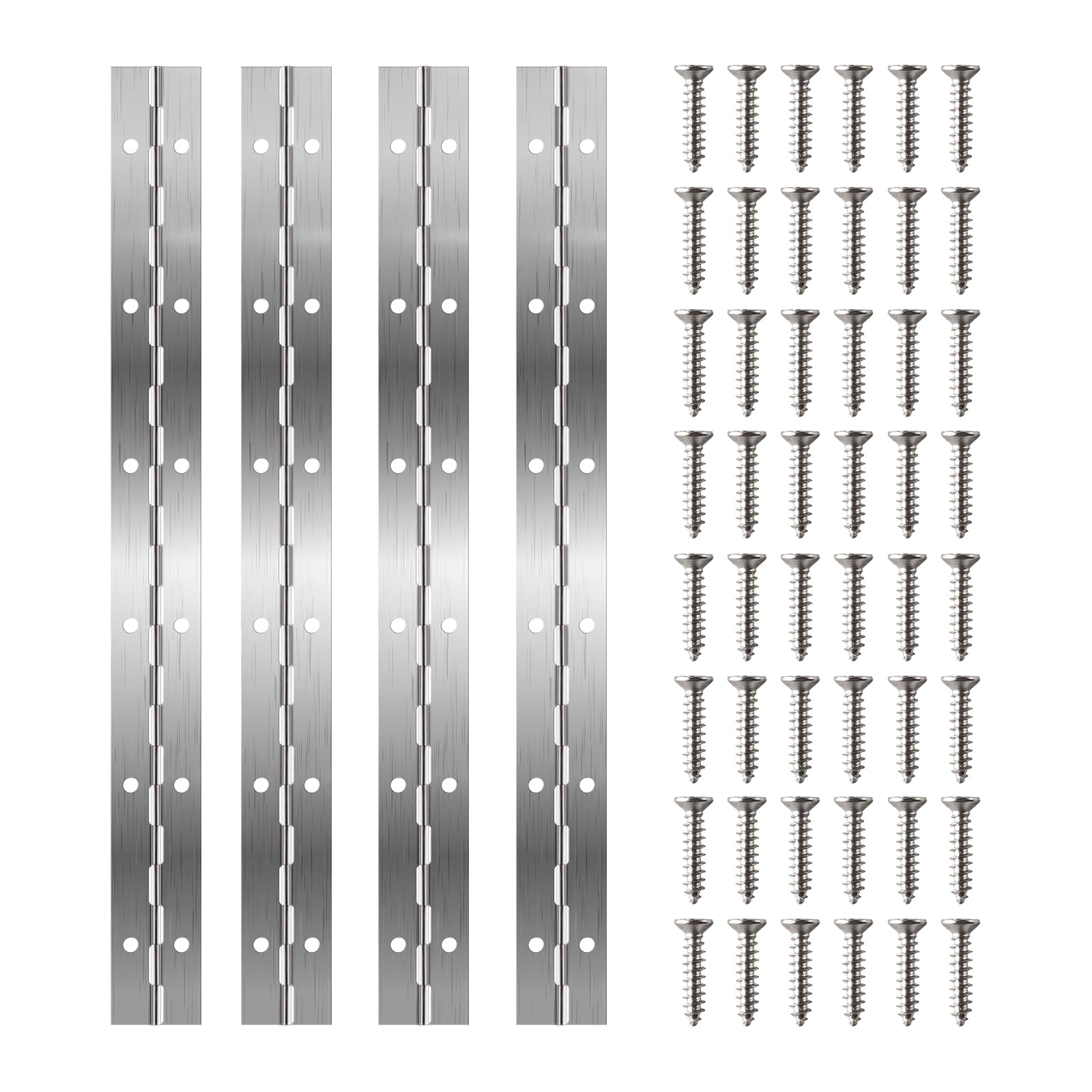 4 PCS 12 Inch (300mm) Stainless Steel Piano Hinges with 48 Screws, Heavy Duty Continuous Hinges with Holes - Polished 304 Steel for Pianos, Cabinet Doors, Boats, DIY Projects