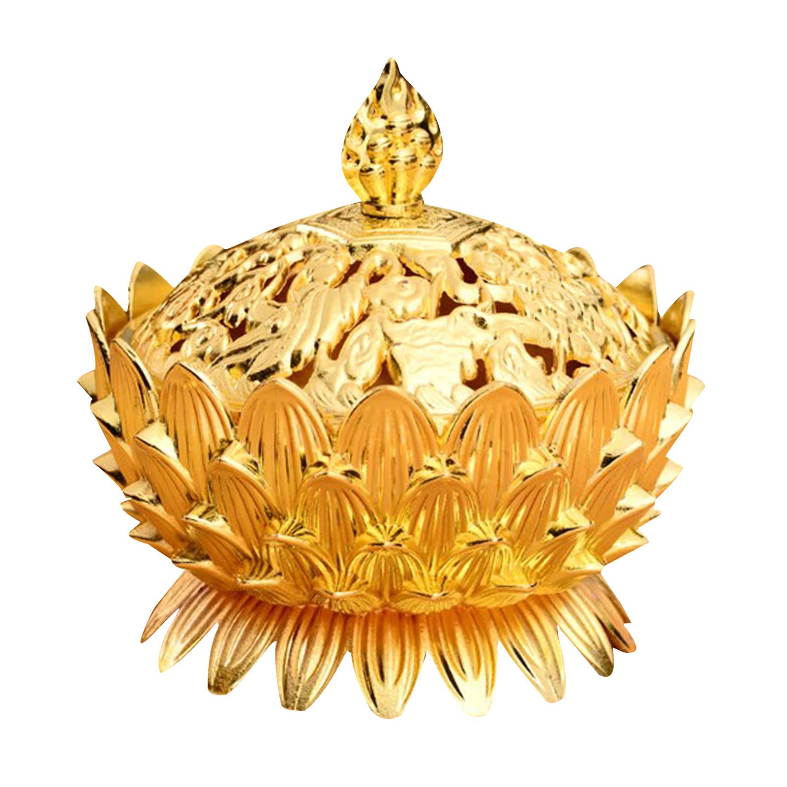 Felice Ann Buddha Lotus Flower Alloy Metal Incense Burner Incense Holder Censer for Stick/Cone/Coil Incense, Steepletop Gold, Medium