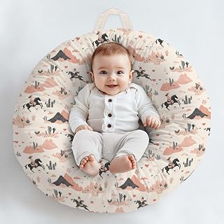 Western Cactus Horse Mountain Heart Pattern Baby Lounger Cover, Unisex Removable Infant Newborn Snug Fit Floorseat Sleeping Lounger Slipcover for Boys Girls Lounger Pillow, Cover Only