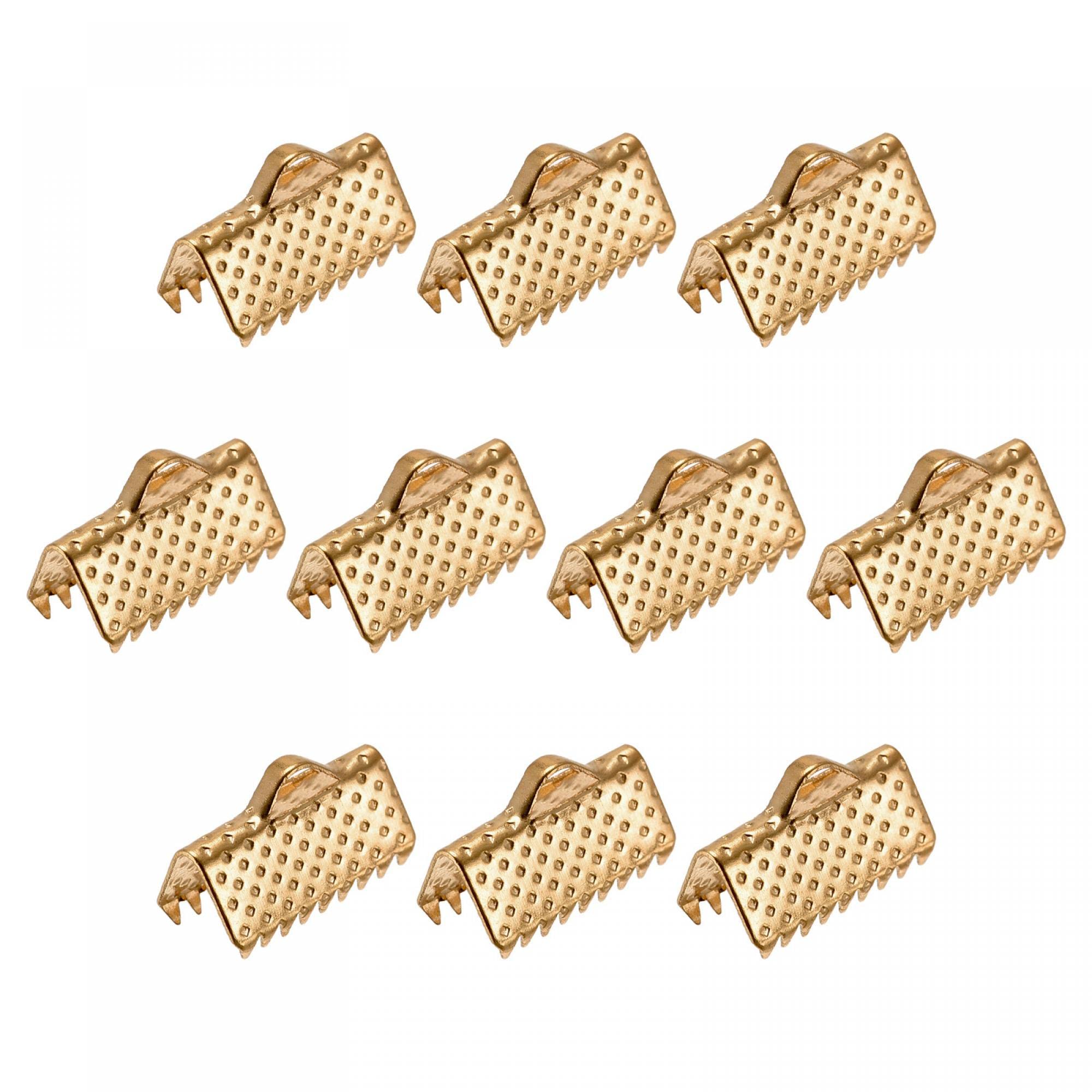 Puntas de abrazadera de crimpado de 10 mm en oro claro para manualidades, 100 piezas