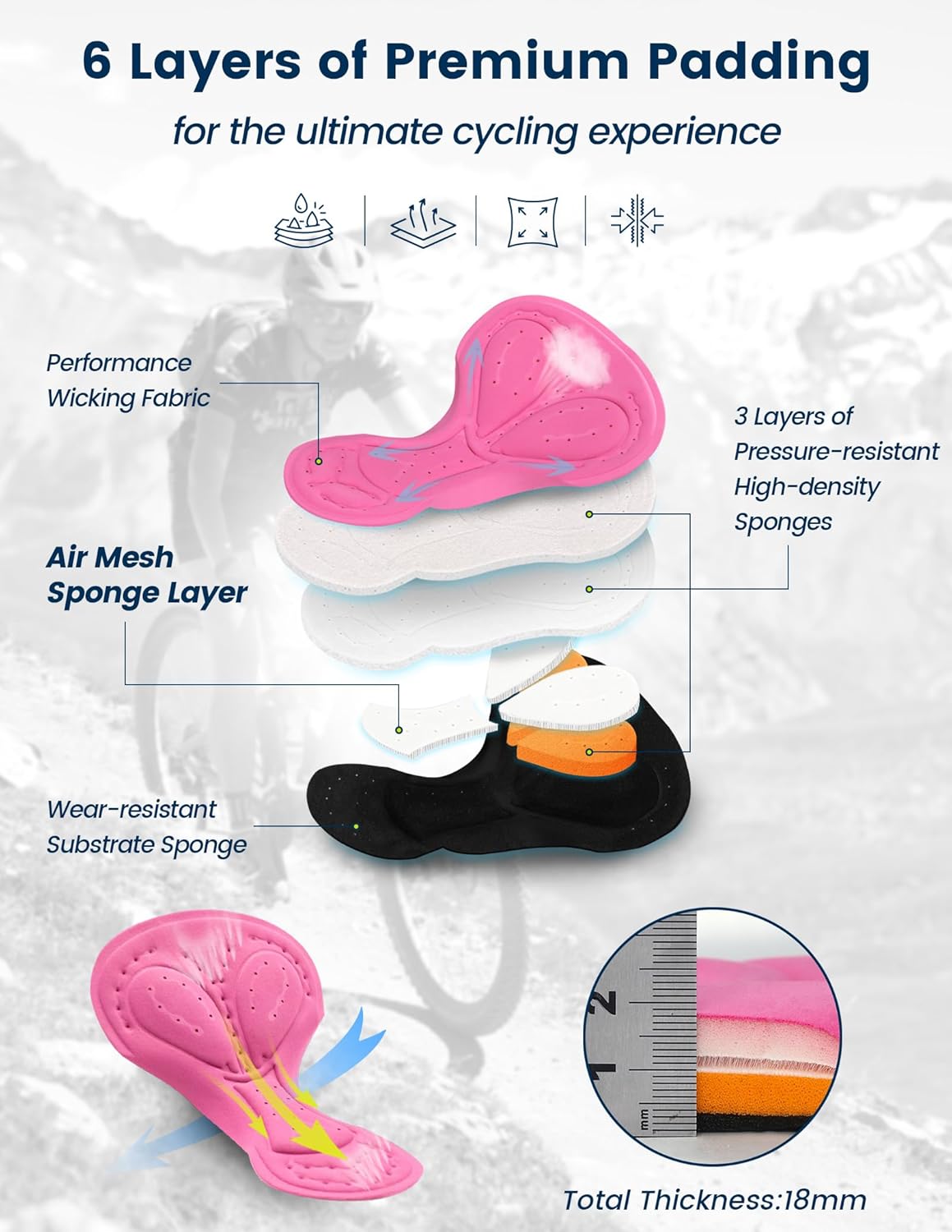 Nepest Womens Padded Bike Shorts 4D Padding Cycling Shorts with Zipper Pocket Riding Bicycle Cycle Road Biking Underwear - Image 4